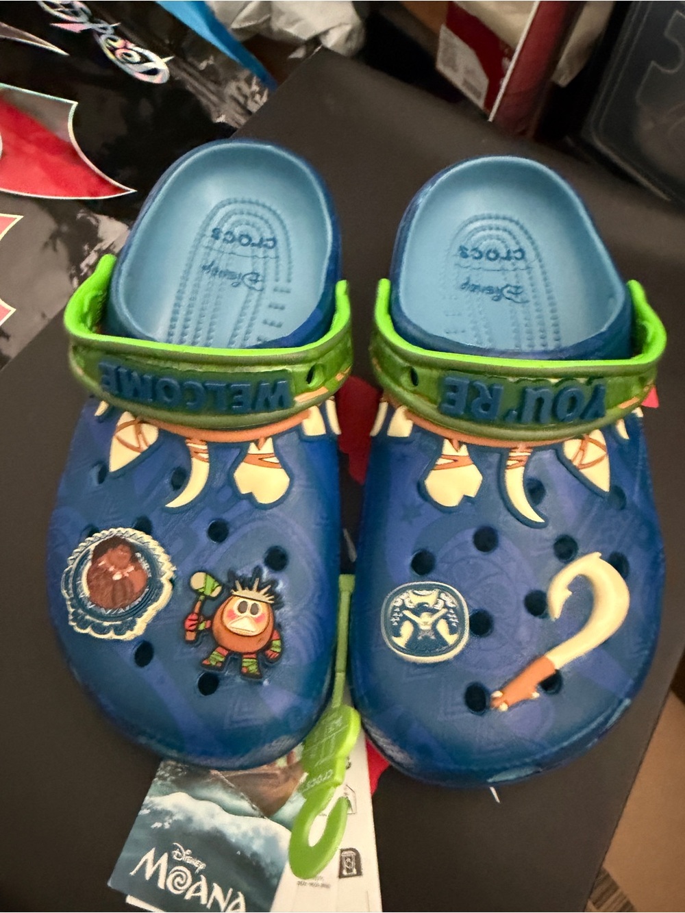 CROCS Kids Blue Moana Clog Sandals with Green Strap